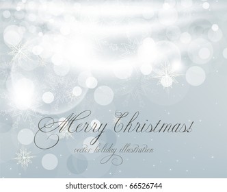 Abstract Christmas card with white snowflakes and lights