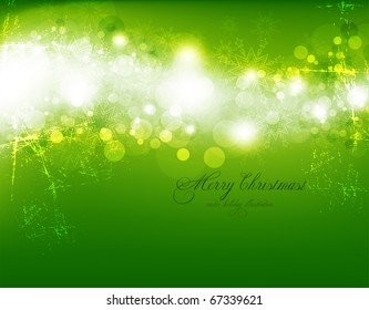Abstract Christmas card with white snowflakes and lights