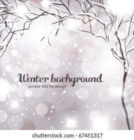 Abstract Christmas card with white snowflakes, tree and lights