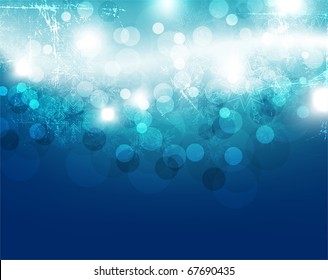 Abstract Christmas card with white snowflakes and lights