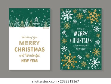 Abstract Christmas cards with tree and snowflakes. Vector illustration