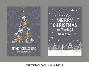 Abstract Christmas cards with tree and snowflakes. Vector illustration