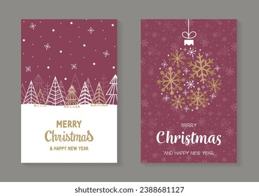 Abstract Christmas cards with tree and snowflakes. Vector illustration