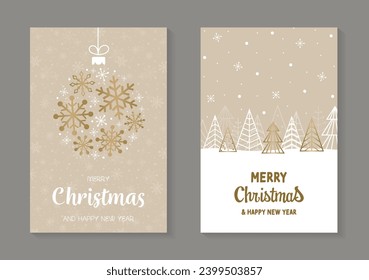 Abstract Christmas cards with tree and snowflakes. Vector illustration