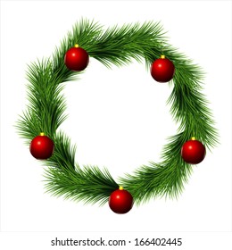 abstract christmas colorful ball on fir wreath