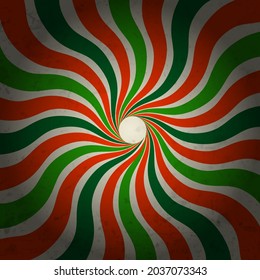 Abstract Christmas colors wallpaper. Sunburst red, white, green, striped background. Vintage sun rays.