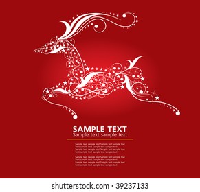 abstract christmas deer on red background