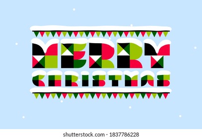 Abstract Christmas design with holiday greetings and multicolored flag garlands