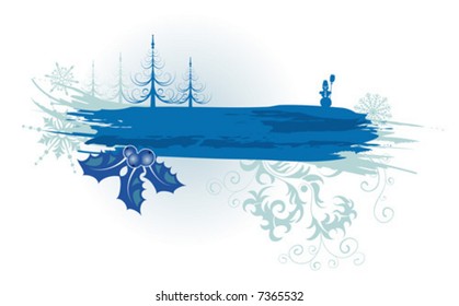 Abstract christmas frame with trees, snowman & mistletoe, element for design, vector illustration