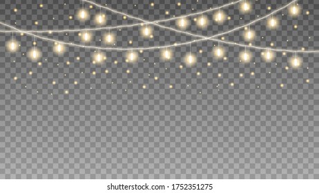 Abstract Christmas Garland Lights On A Transparent Background Glow Elements New Year Decoration Lamp Luminous Holidays Vector