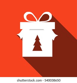 Abstract christmas gift box in flat style on orange background. 
