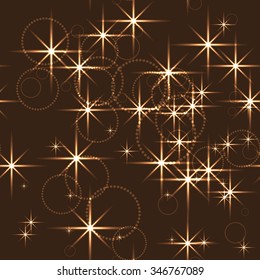 Abstract Christmas glittering background with circles and golden stars.