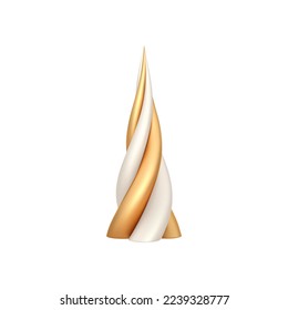Abstract christmas golden and white shape . 3d decoration element. Vector realistic illustration