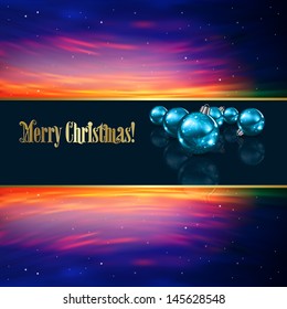 Abstract Christmas greeting with blue decorations and stars