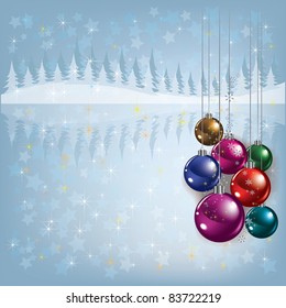 Abstract Christmas greeting with decorations on grey