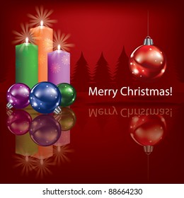 Abstract Christmas greeting with decorations on red background