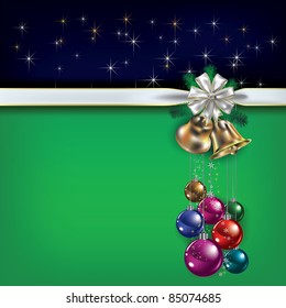 Abstract Christmas greeting with gift ribbon and bells