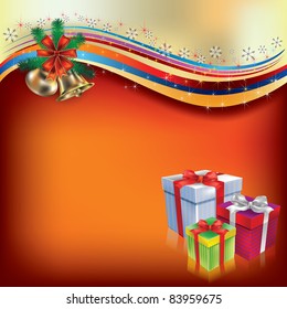 Abstract Christmas greeting with gifts and bells