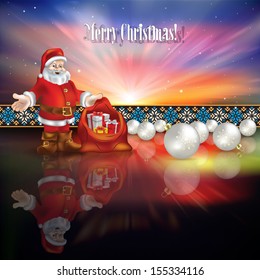 Abstract Christmas greeting with Santa Claus gifts and white decorations