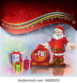 Abstract Christmas greeting with Santa Claus and gifts