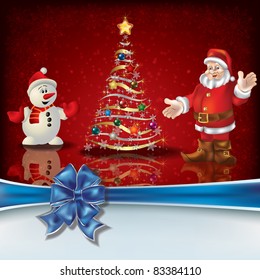 Abstract Christmas greeting with Santa and snowman