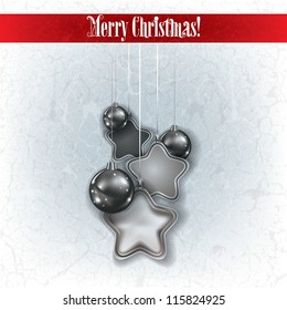Abstract Christmas greeting with silver decorations on white