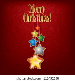 Abstract Christmas greeting with stars on red background