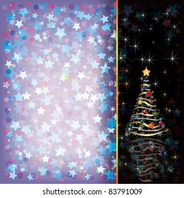 Abstract Christmas greeting with tree on black