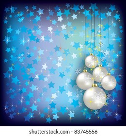 Abstract Christmas greeting with white decorations on blue