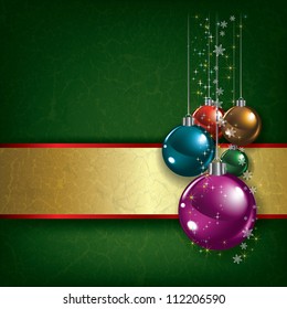 Abstract Christmas grunge background with decorations on green