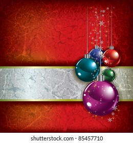 Abstract Christmas grunge background with decorations on red