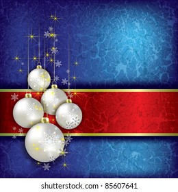 Abstract Christmas grunge background with decorations on blue