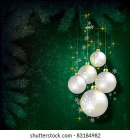 Abstract Christmas grunge background with pearl decorations on green