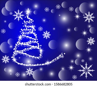 abstract Christmas illustration with fir tree and snowflakes