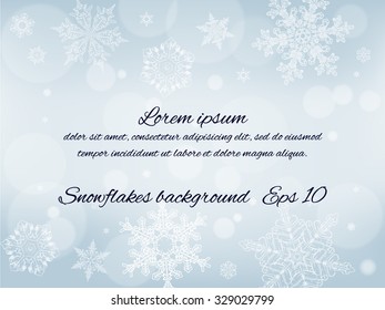 Abstract Christmas light blue background with snowflakes