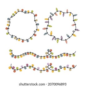Resumen conjunto de luces navideñas, ilustración vectorial de año nuevo, colección de decoración navideña
