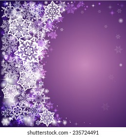 Abstract Christmas lilac background with snowflakes. Space for text. 