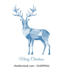 Abstract Christmas low poly triangle reindeer. Xmas greeting card with gray  deer  on white background. Vector illustration in origami style.