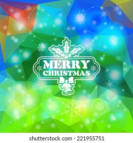 Abstract Christmas Mosaic Pattern with Bell and Snowflake on Modern triangle pattern. Bokeh Effect. Vector Template for Flyers and Brochure.