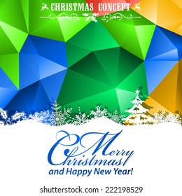 Abstract Christmas Mosaic Pattern on Modern Triangle pattern. Vector Template for Flyers and Brochure.