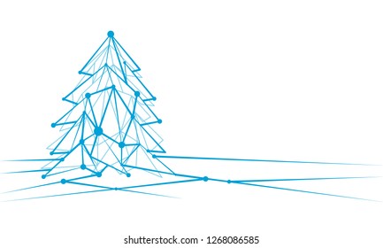 Abstract Christmas and New Year background with polygonal linear Christmas tree.