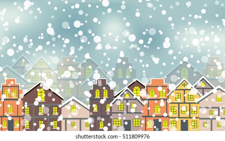 Abstract Christmas and New Year with Fabulous Houses Background. Vector Illustration. EPS10