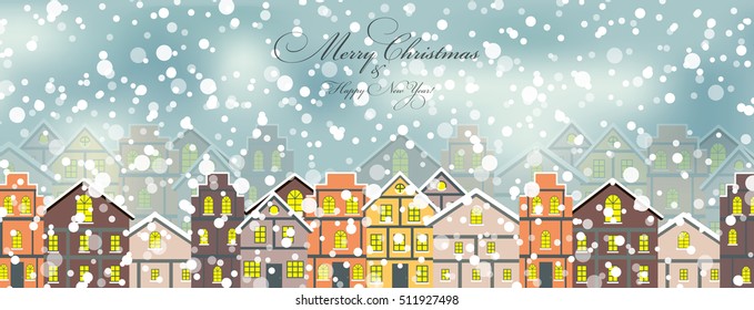 Abstract Christmas and New Year with Fabulous Houses Background. Vector Illustration. EPS10