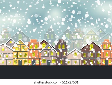Abstract Christmas and New Year with Fabulous Houses Background. Vector Illustration. EPS10