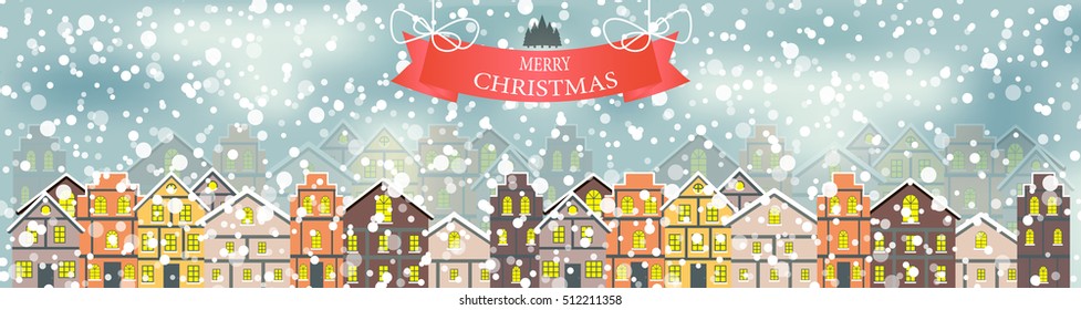 Abstract Christmas and New Year with Fabulous Houses Background. Vector Illustration. EPS10