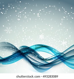 Abstract Christmas and New Year Wave Background with Lights, Trees Snowflakes. Vector Illustration EPS10