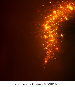 Abstract Christmas Orange Glowing Background With Stars and Bokeh. vector