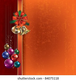 Abstract Christmas orange greeting with handbells and decorations
