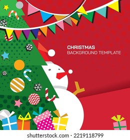 Abstract christmas party vidvid colors background punchy vector design have blank space. Colorful christmas tree and snowman invitation template.