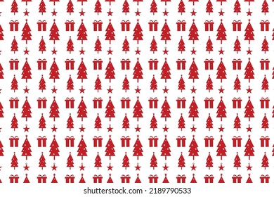 Abstract Christmas pattern background with pine tree and gift icons. Seamless Christmas pattern decoration element vector on a white background. Christmas pattern design for bed sheets and book covers